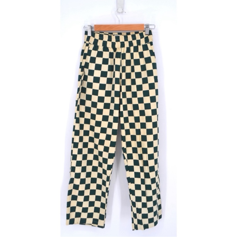 Dushyant ‘Chessboard’ checkered pants in green/cream colorway